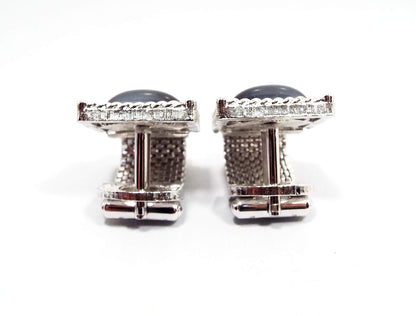 Swank Gray Moonglow Lucite Vintage Mesh Wrap Around Cufflinks, Domed Cuff Links