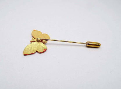 Dark Coral Pink Enameled Vintage Butterfly Stick Pin