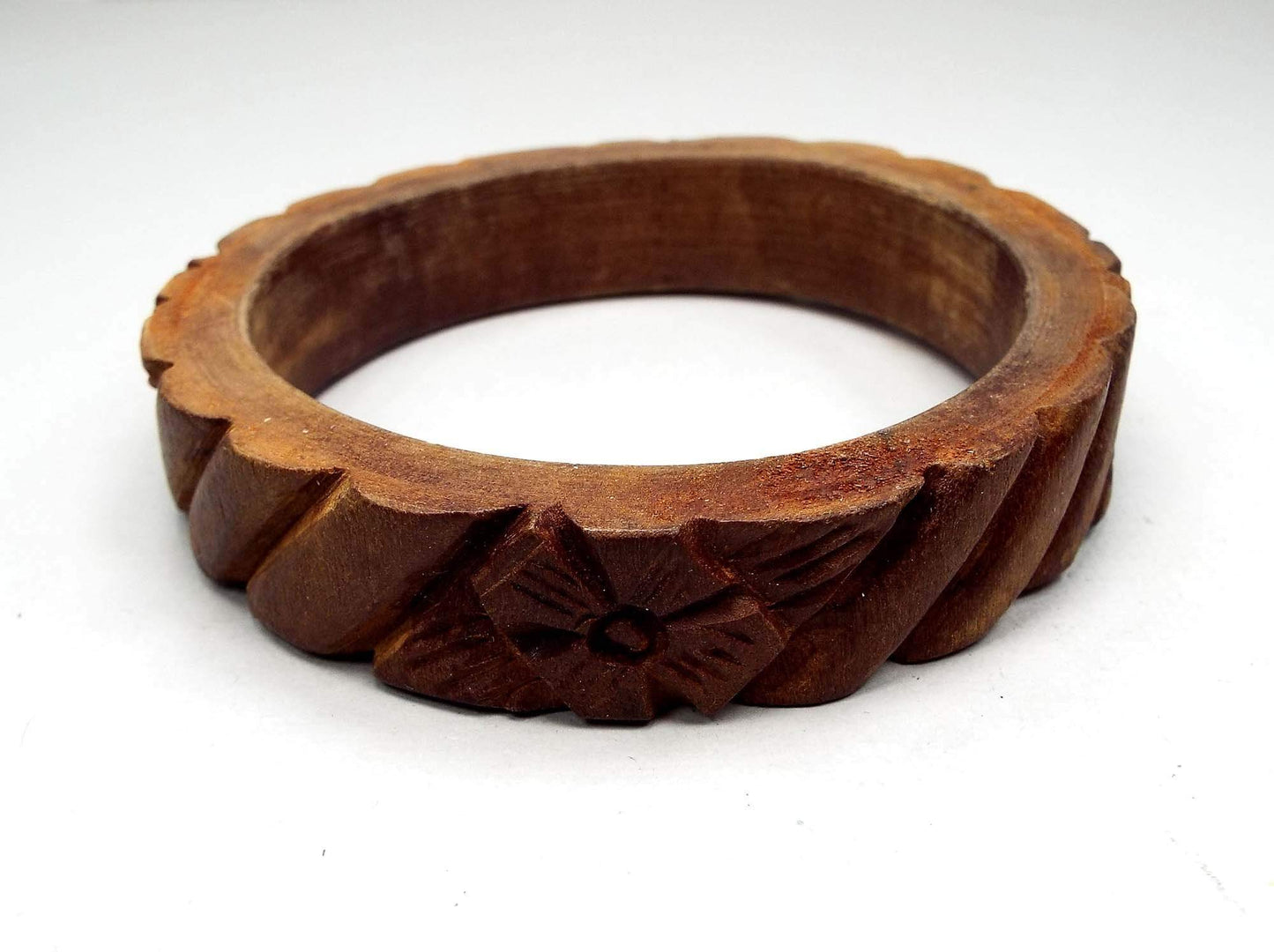 Carved Wood Floral Vintage Bangle Bracelet