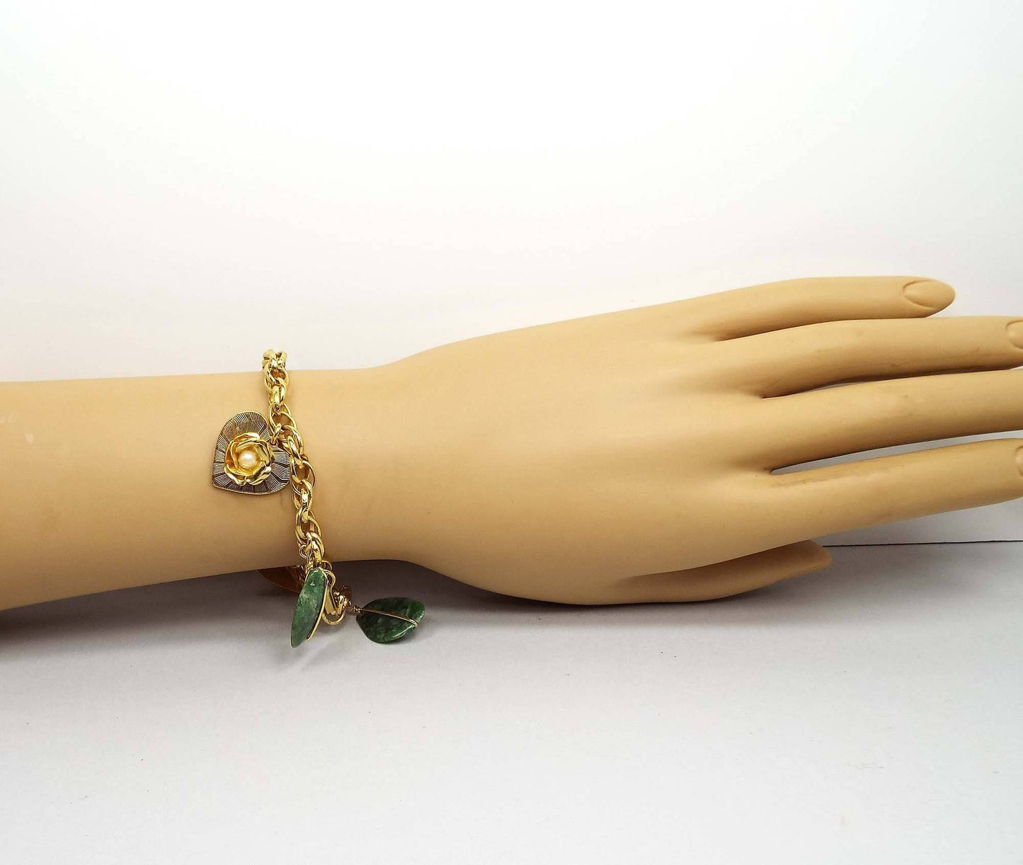 Green Agate Gemstone Vintage Charm Bracelet