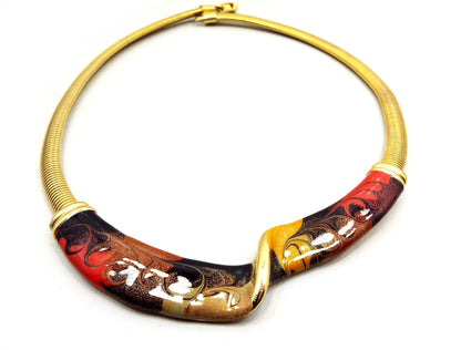 Multi Color Enameled Vintage Bib Necklace