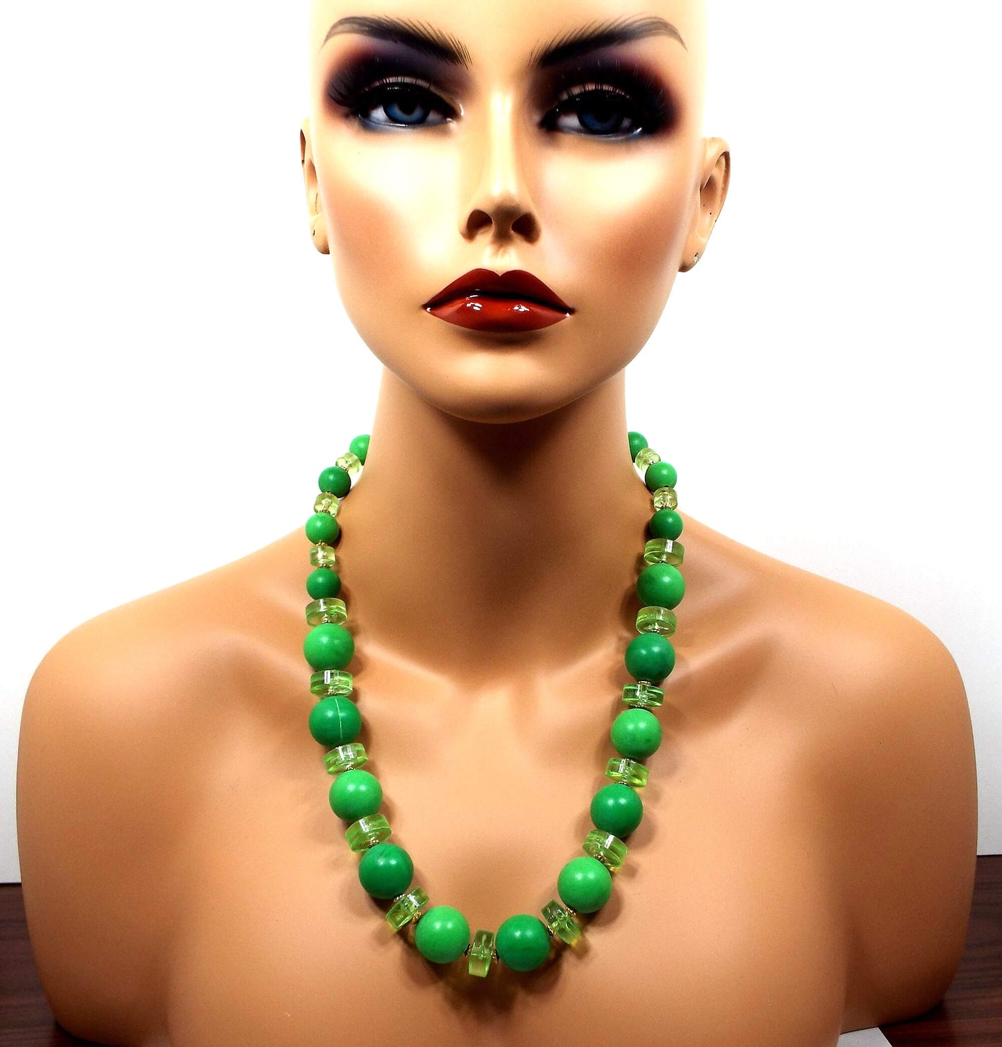 Large Chunky Lime Green Beaded Vintage Necklace