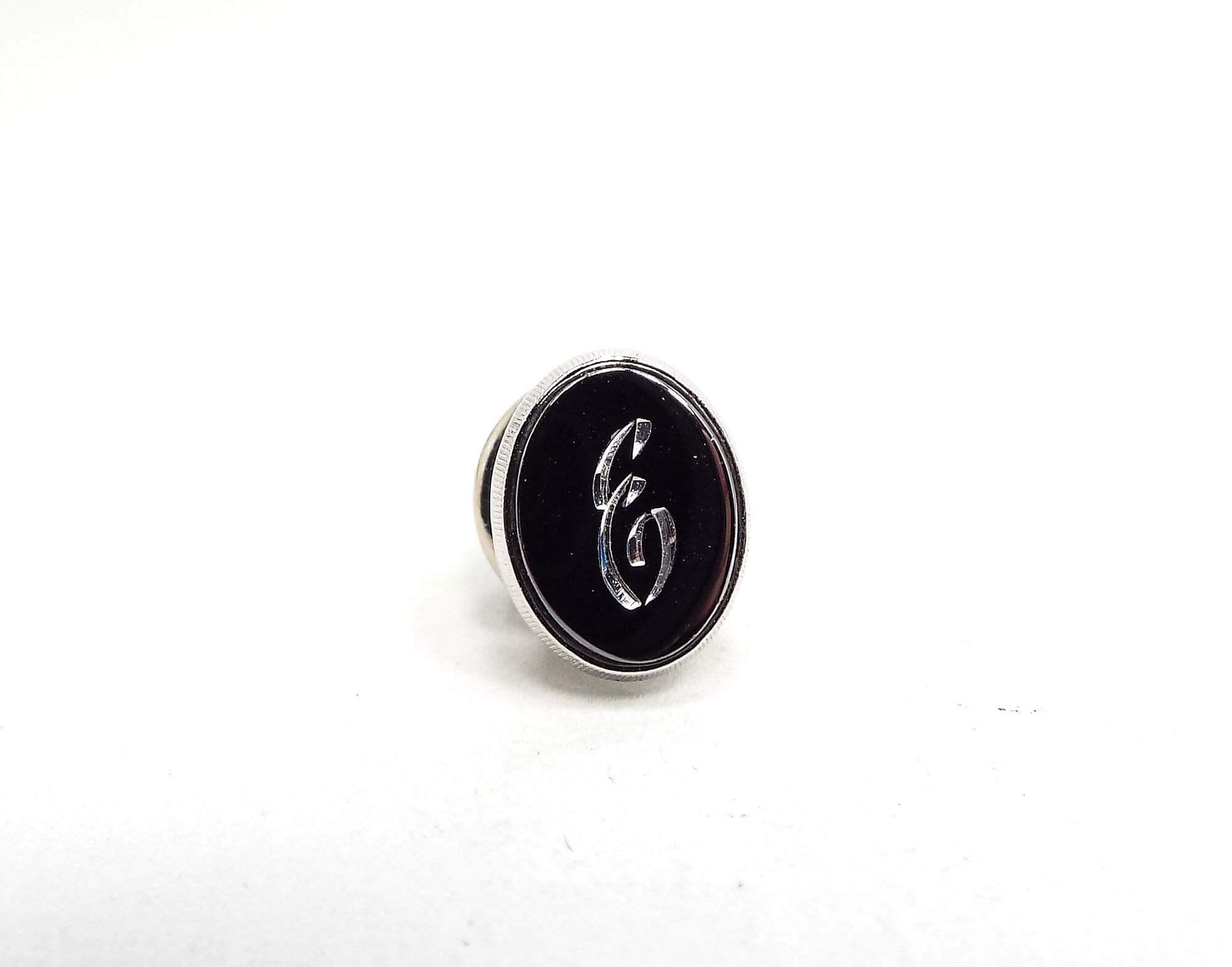 Faux Hematite Vintage Letter Initial E Tie Tack, Dark Gray Tie Pin