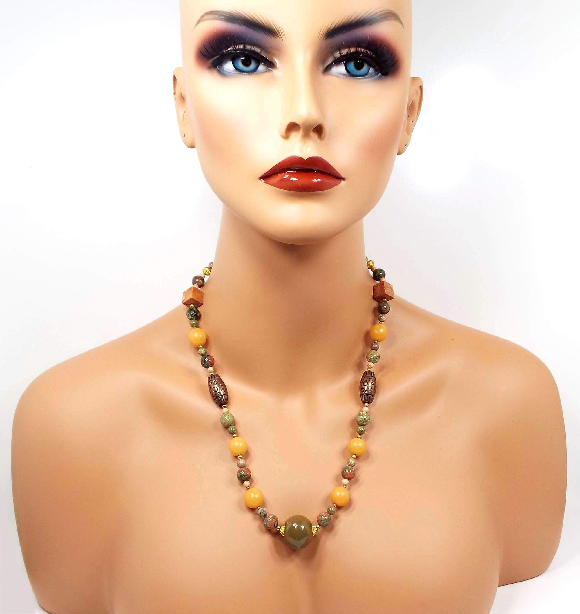 Suzette Multi Color Asymmetrical Chunky Beaded Vintage Necklace