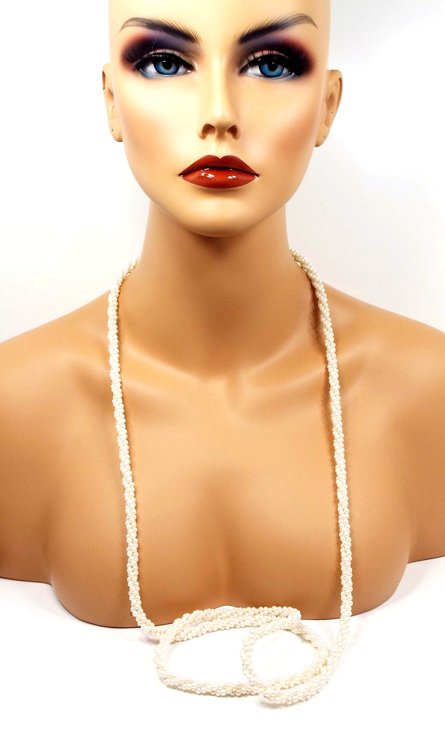 Long Twisted Rope Faux Pearl Beaded Vintage Necklace