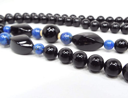 Dyed Lapis Lazuli and Onyx Beaded Vintage Necklace