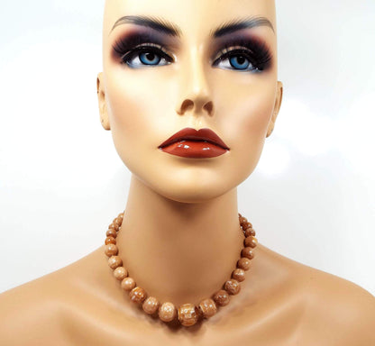 Peach and Brown Lucite Beaded Vintage Necklace