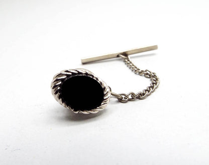 Black Oval Vintage Tie Tack, Glass Tie Pin