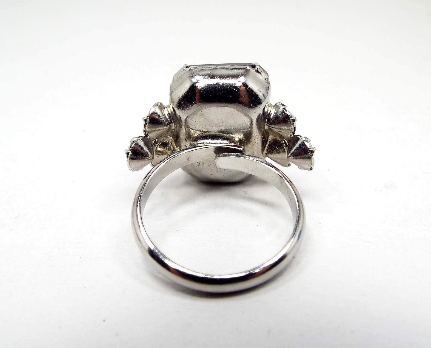 Vintage Faux Hematite Rhinestone Adjustable Ring