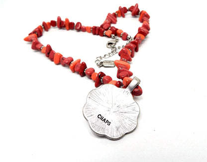 Chaps Red Gemstone Beaded Vintage Pendant Necklace