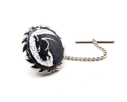 Swank Carved Horse Cameo Vintage Tie Tack, Stone Tie Pin