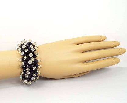 Vintage AB Crystal and Black Beaded Expansion Bracelet