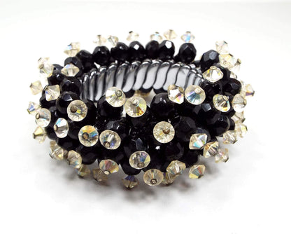 Vintage AB Crystal and Black Beaded Expansion Bracelet