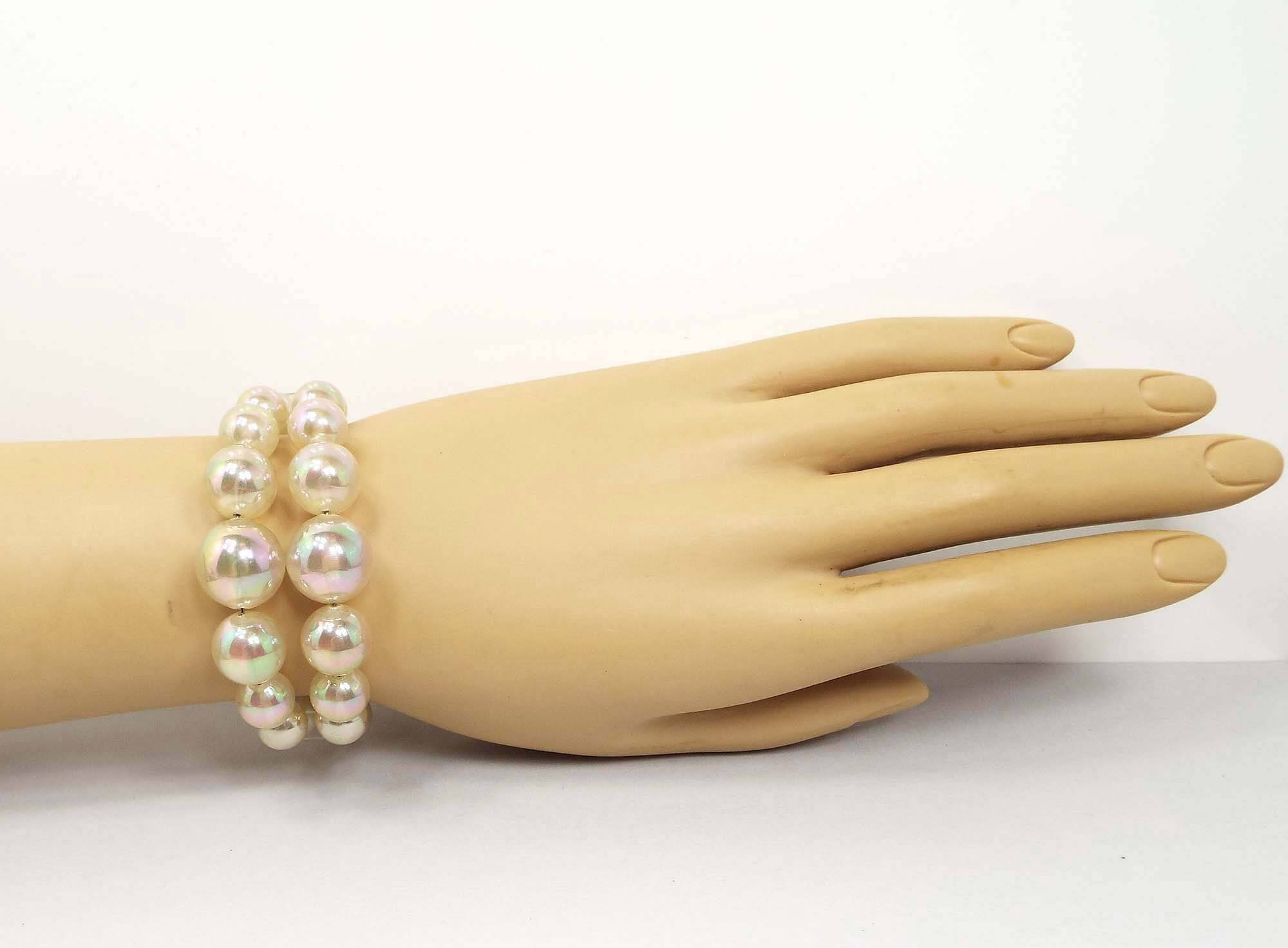 Vintage Iridescent AB Plastic Beaded Memory Wire Bracelet