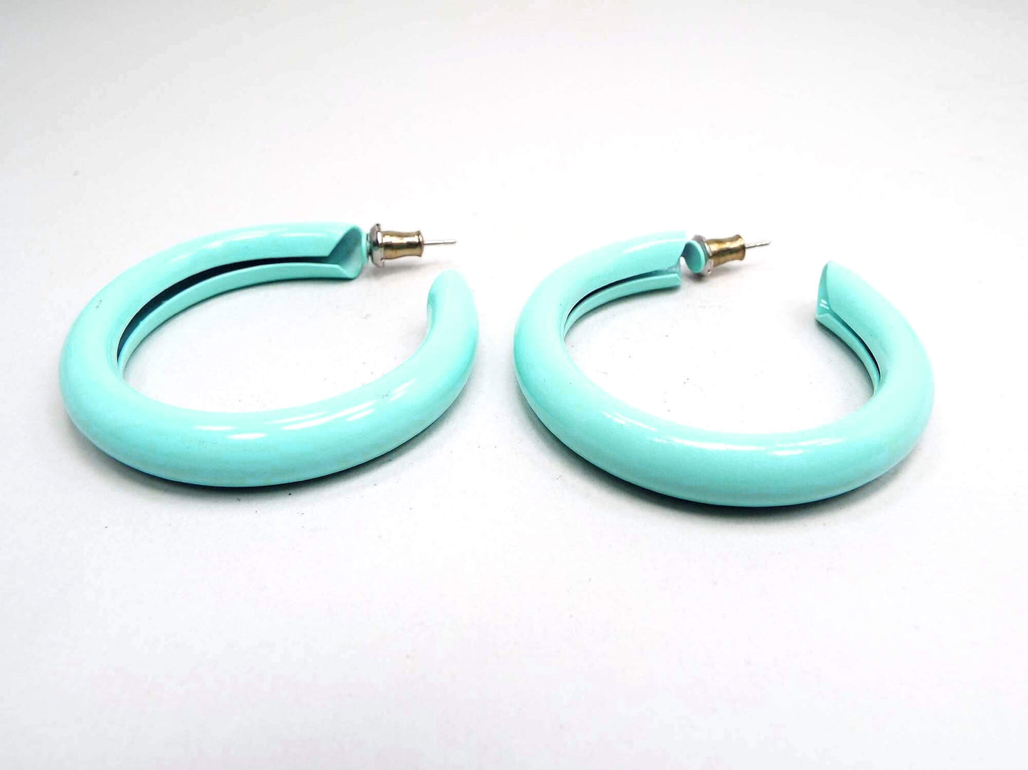 Large Blue Green Enameled Vintage Hoop Earrings