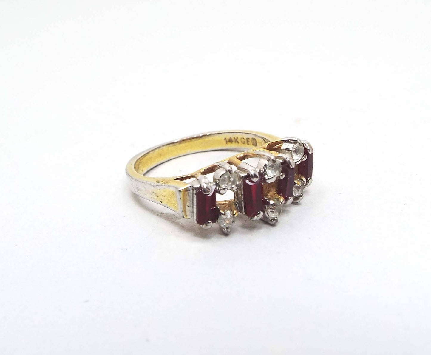Vintage Clear and Red Rhinestone Cocktail Ring
