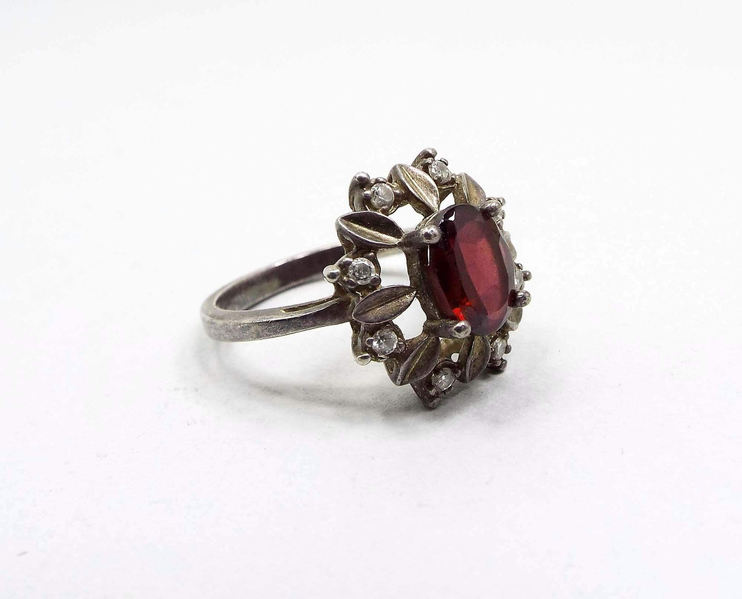 NV Cubic Zirconia and Garnet Vintage Sterling Silver Cocktail Ring