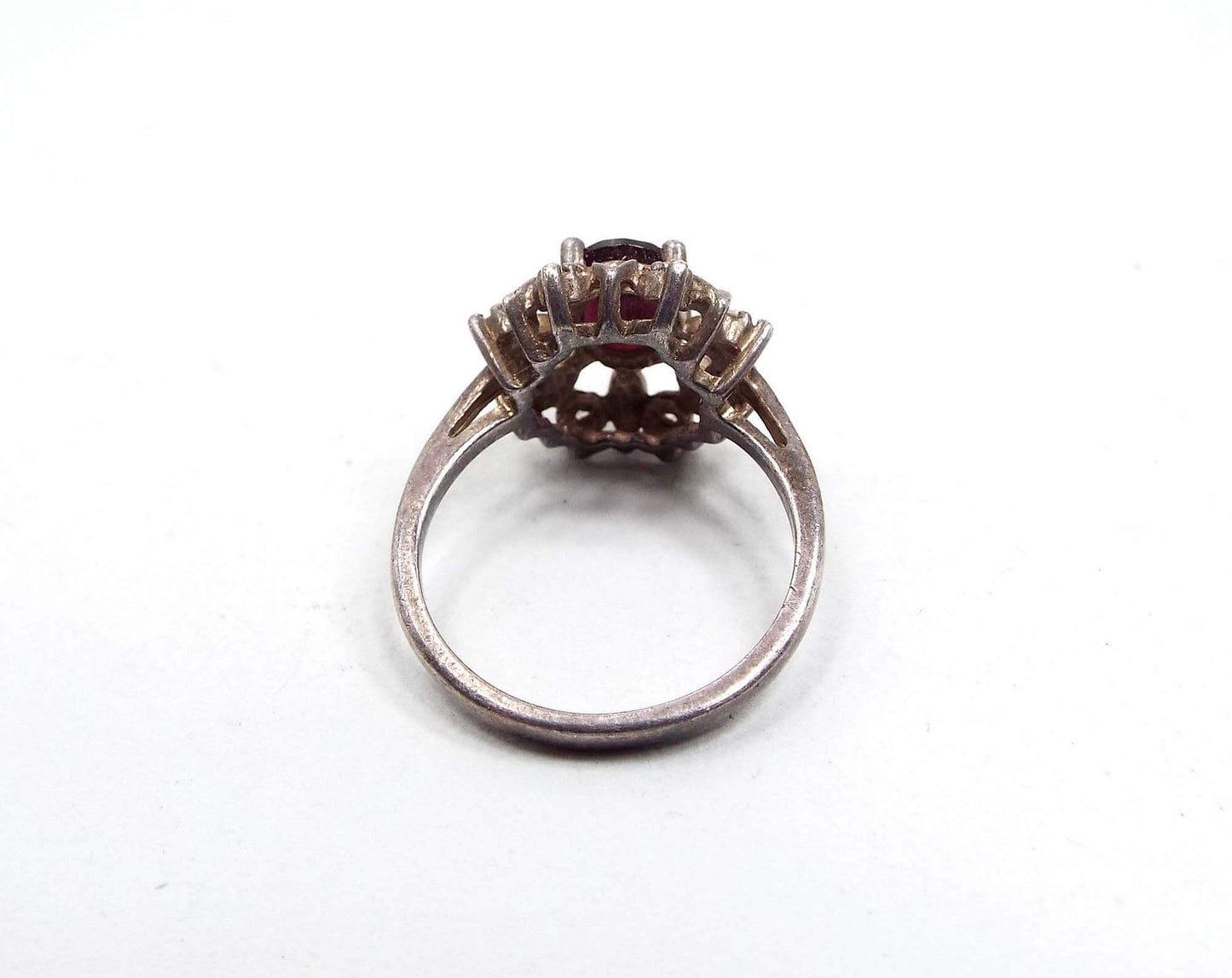 NV Cubic Zirconia and Garnet Vintage Sterling Silver Cocktail Ring