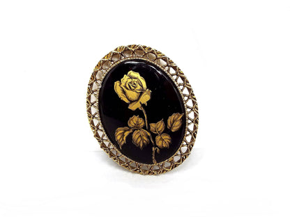 Black and Metallic Gold Vintage Rose Brooch Pin