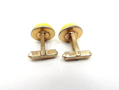Anson Yellow Moonglow Lucite Vintage Cufflinks, Domed Cuff Links