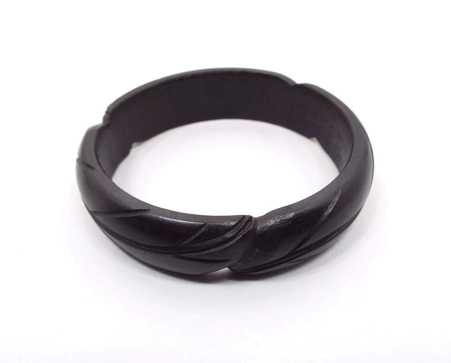 Black Carved Wood Vintage Bangle Bracelet