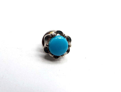 Faux Turquoise Vintage Tie Tack with Flower Design, Blue Floral Tie Pin
