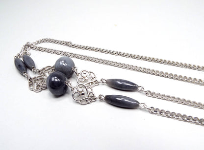 Long Vintage Gray Lucite Beaded Chain Necklace