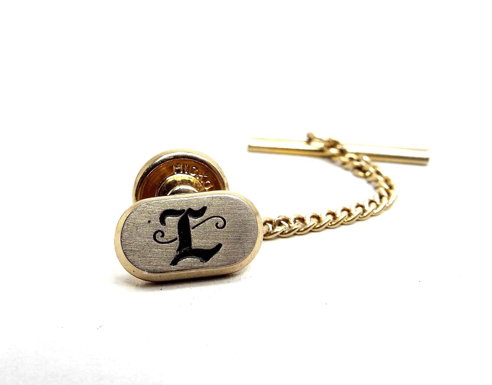 Two Tone Hickok Vintage Letter Initial L Tie Tack, Mid Century Tie Pin