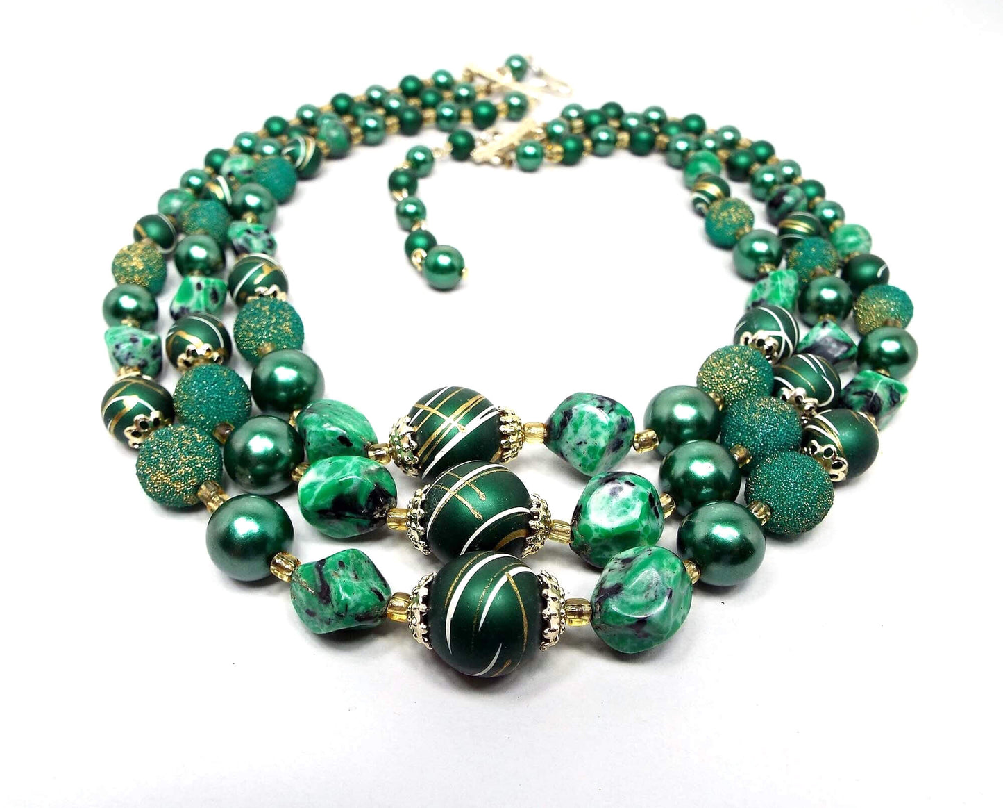 Japan Green Multi Strand Beaded Vintage Necklace