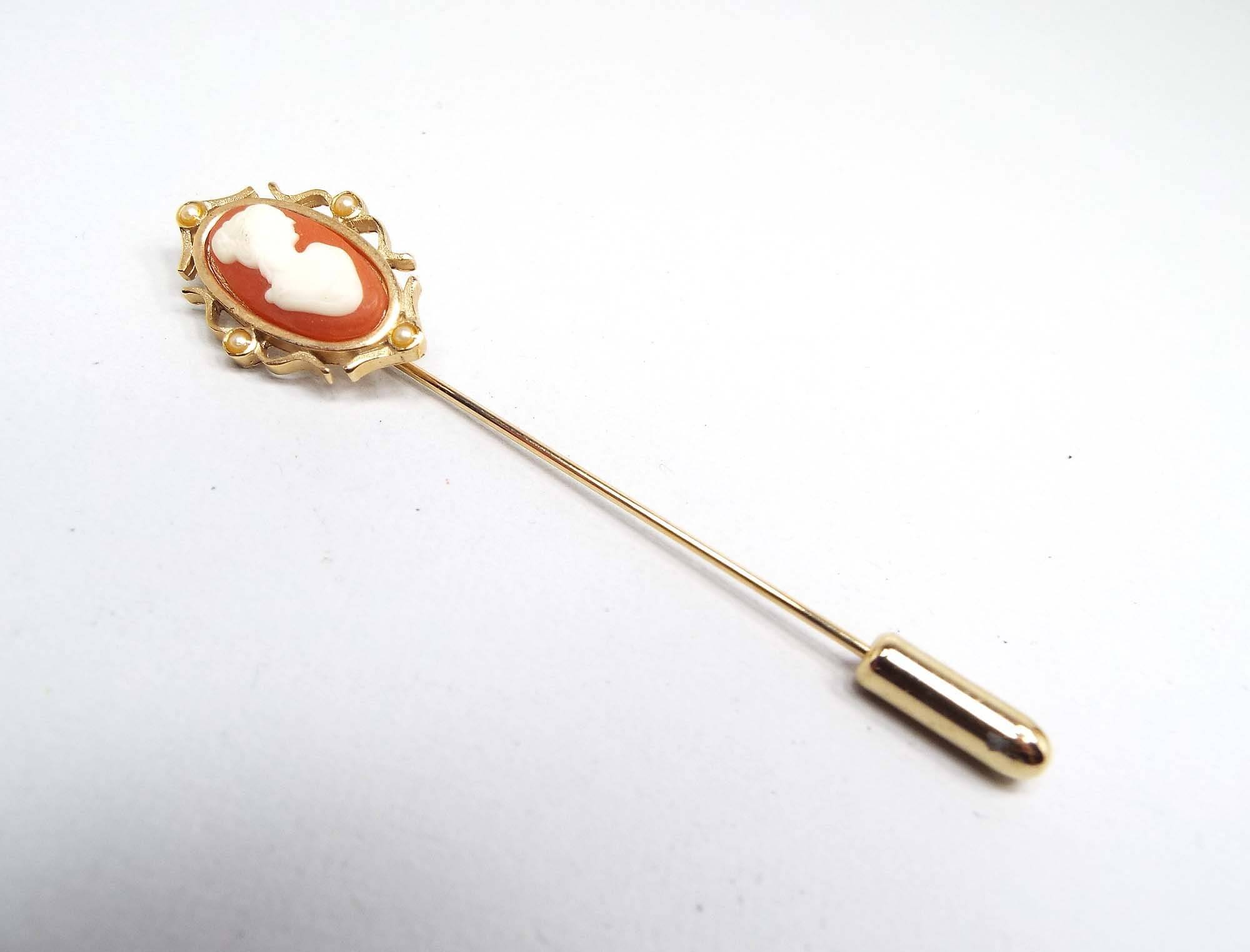 Avon Vintage Faux Pearl Cameo Stick Pin