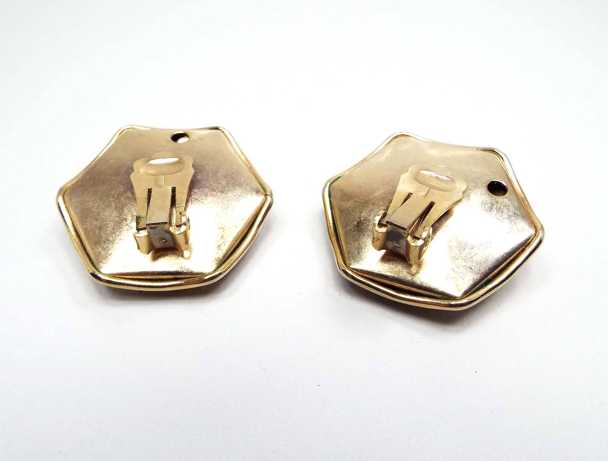 Pendientes de clip con diamantes de imitación vintage grandes hexagonales