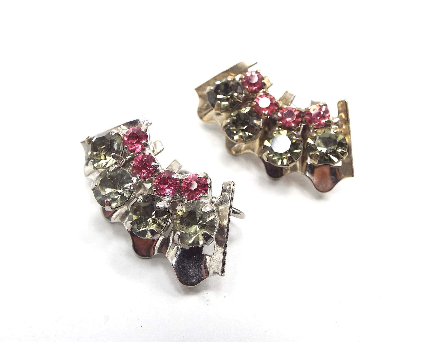 Vintage Pink and Smoky Rhinestone Clip on Earrings
