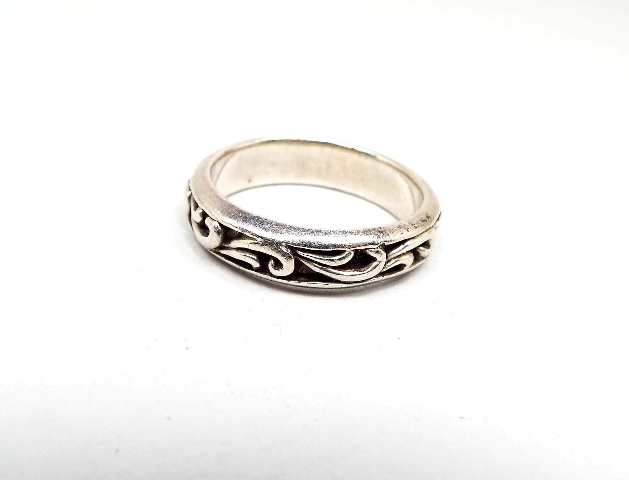 Anillo de banda de hoja vintage de plata esterlina