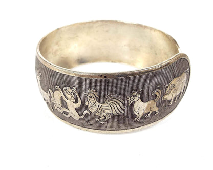 Wide Chinese Zodiac Vintage Cuff Bracelet