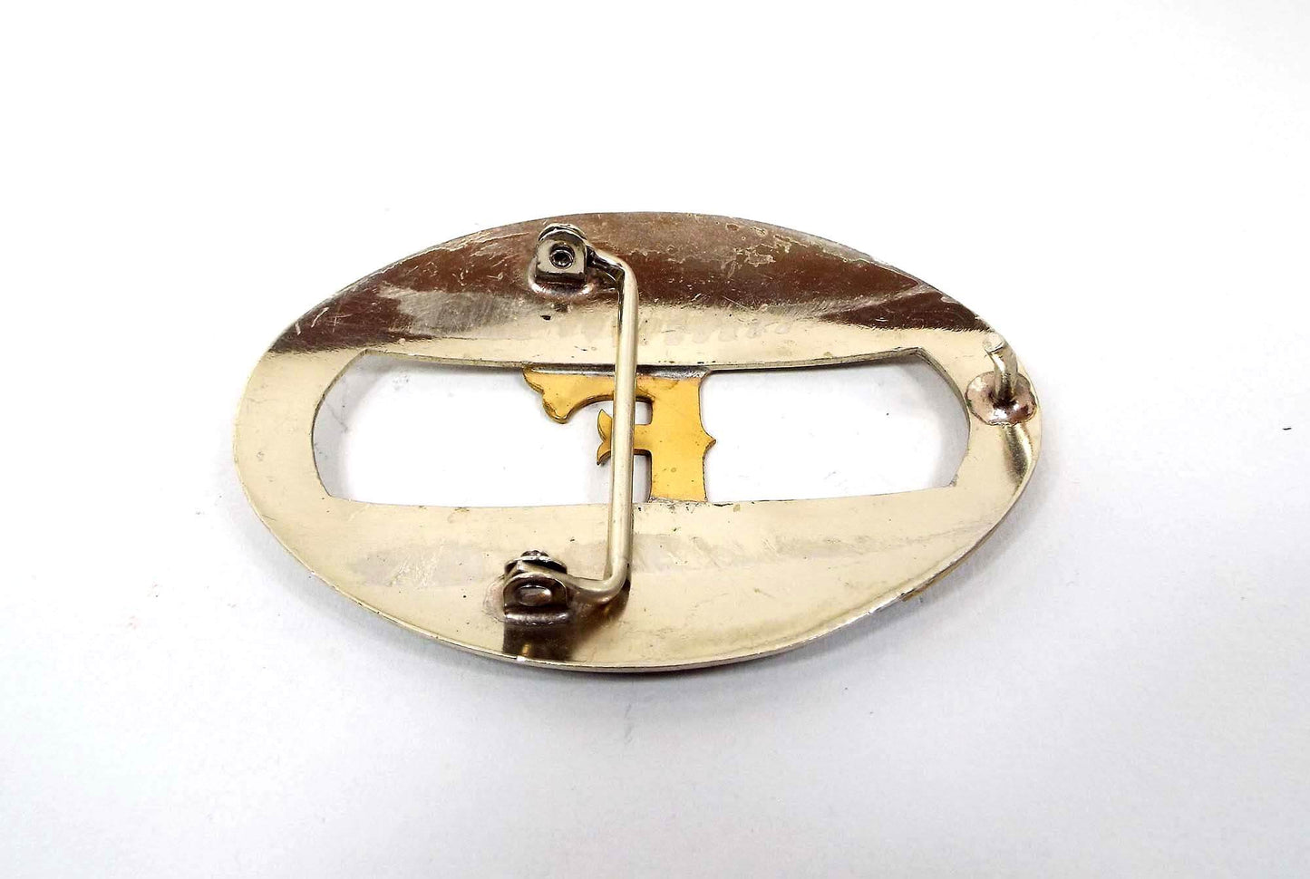 Two Tone Initial Letter F Vintage Belt Buckle