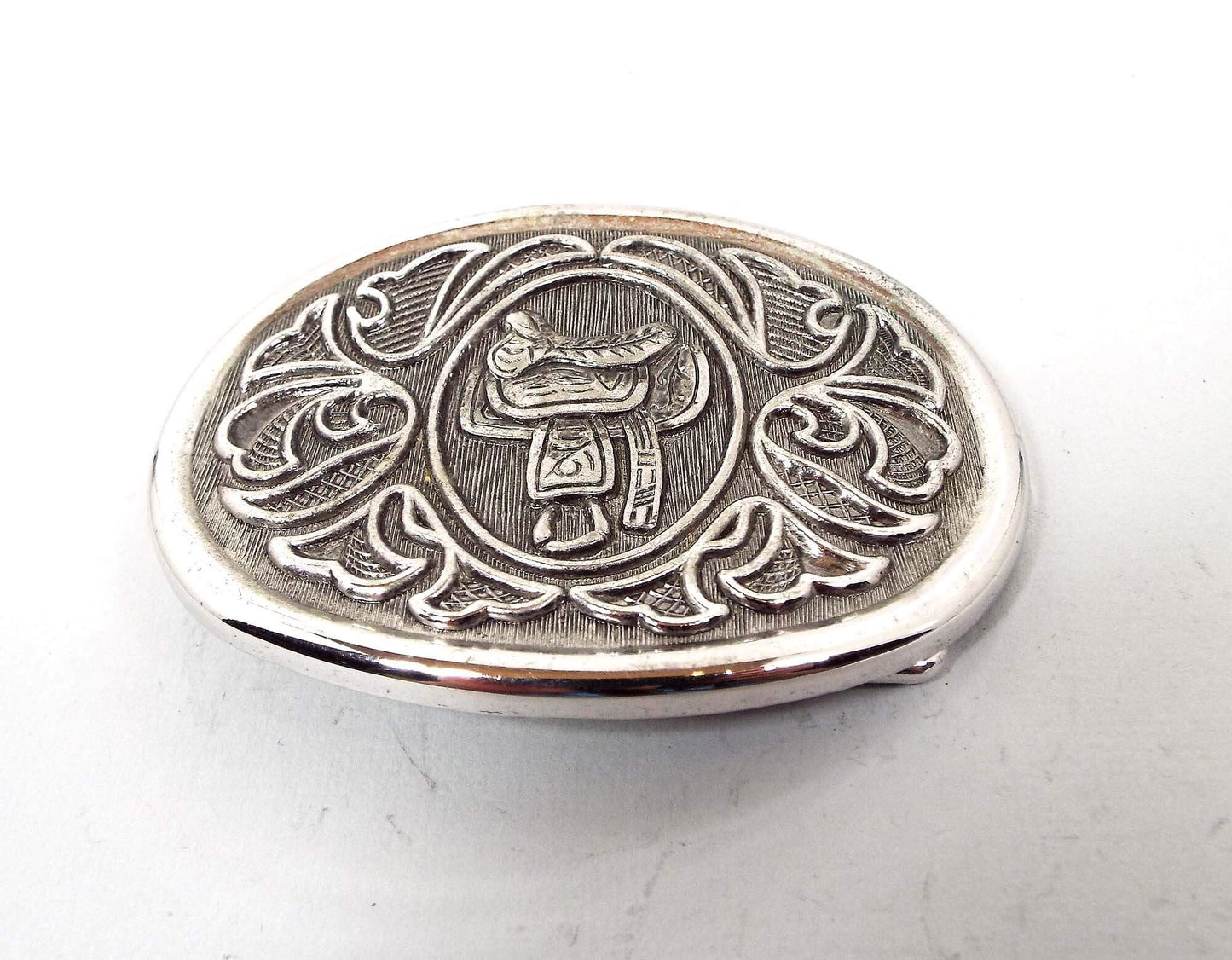 Gray and Silver Tone Avon Vintage Saddle Belt Buckle