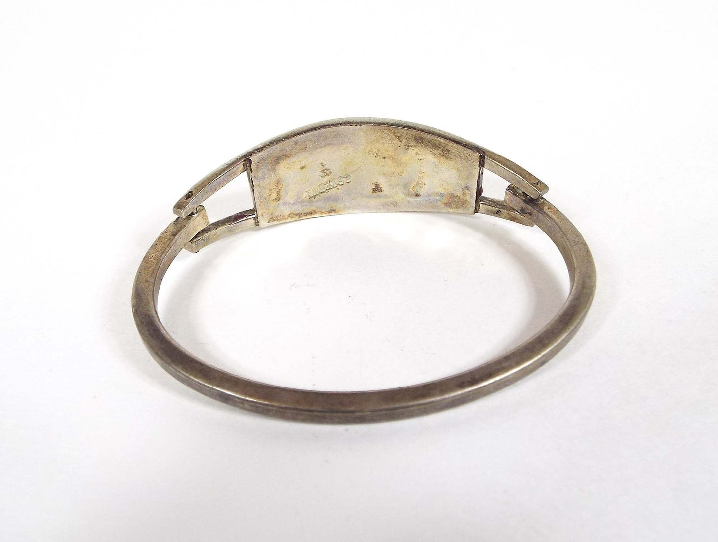 Small Vintage Hinged Flower Bangle Bracelet with Inlaid Abalone