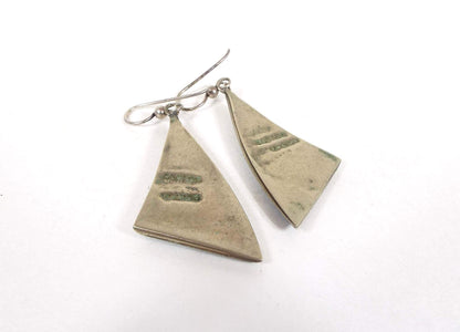 Mexican Alpaca Vintage Curved Triangle Abalone Earrings