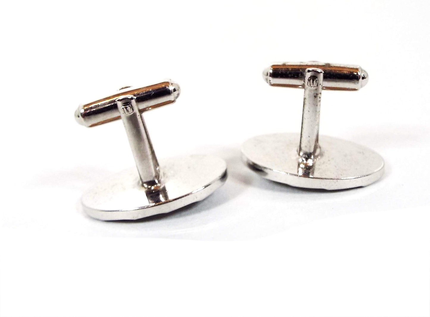 JML Sterling Silver and Onyx Gemstone Vintage Cufflinks, Faceted Oval Cuff Links