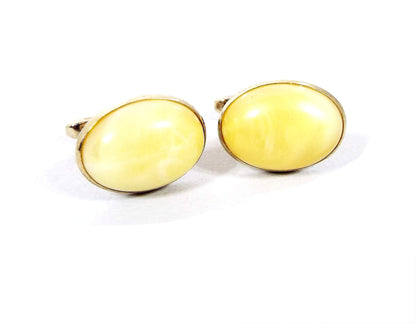 Hickok Yellow Lucite Vintage Cufflinks, Domed Cuff Links