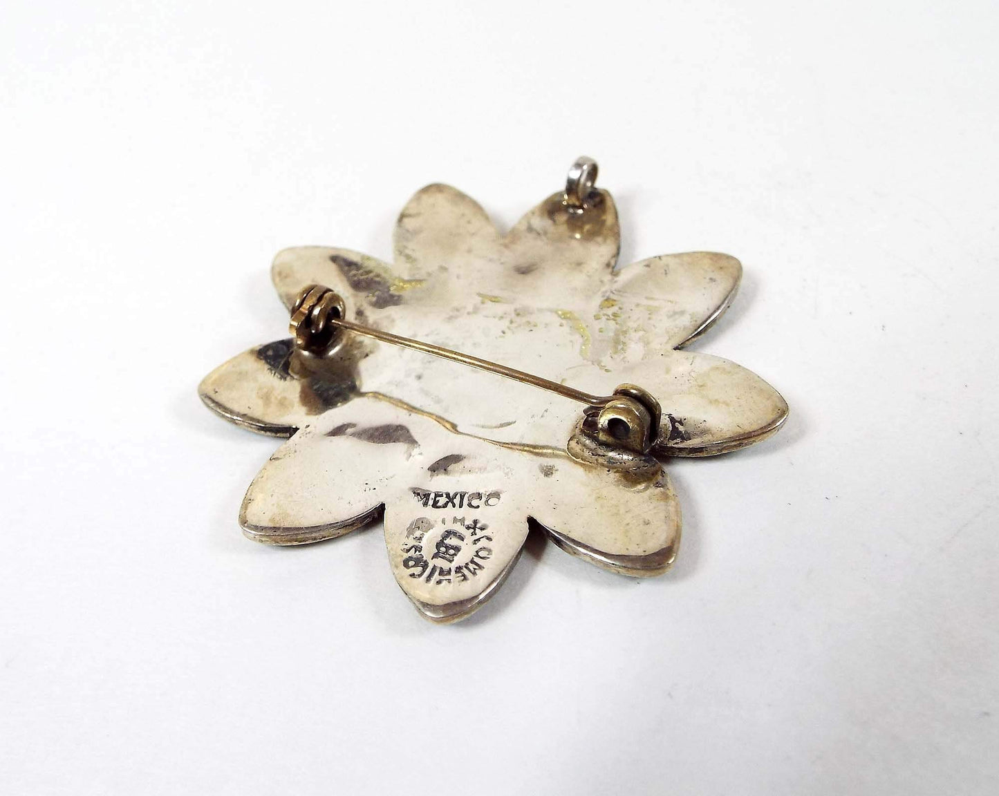 Taxco Sterling Silver Vintage Flower Brooch Pin Pendant