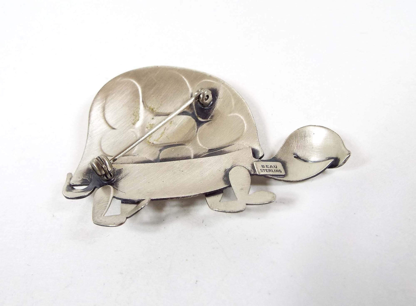 Beau Sterling Vintage Tortoise Brooch Pin