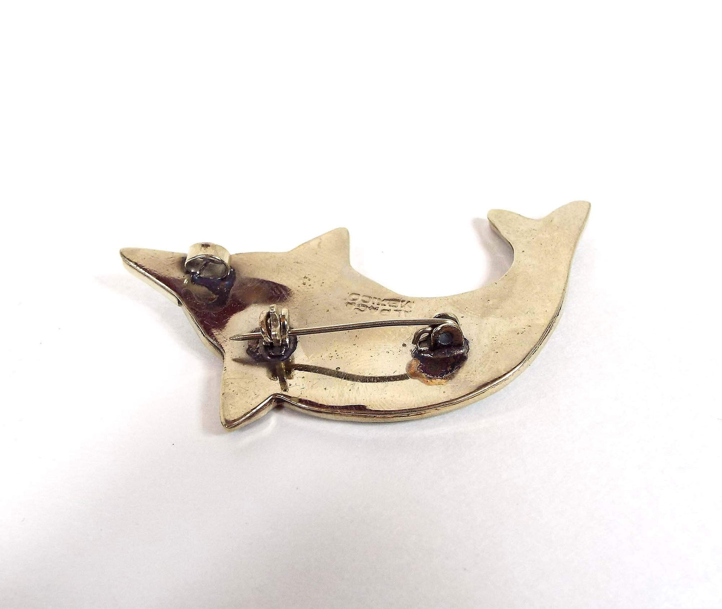 Mexico Alpaca Abalone Vintage Dolphin Brooch Pin Pendant
