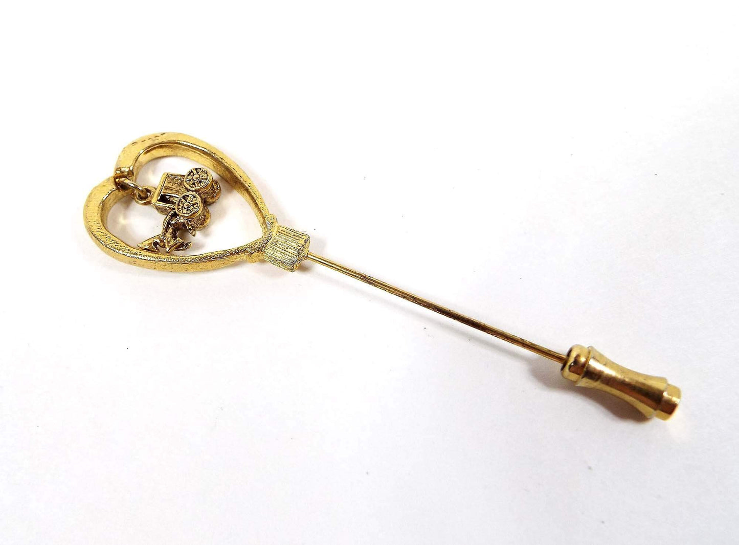 Fort Vintage Heart Stick Pin with Horse Carriage Charm