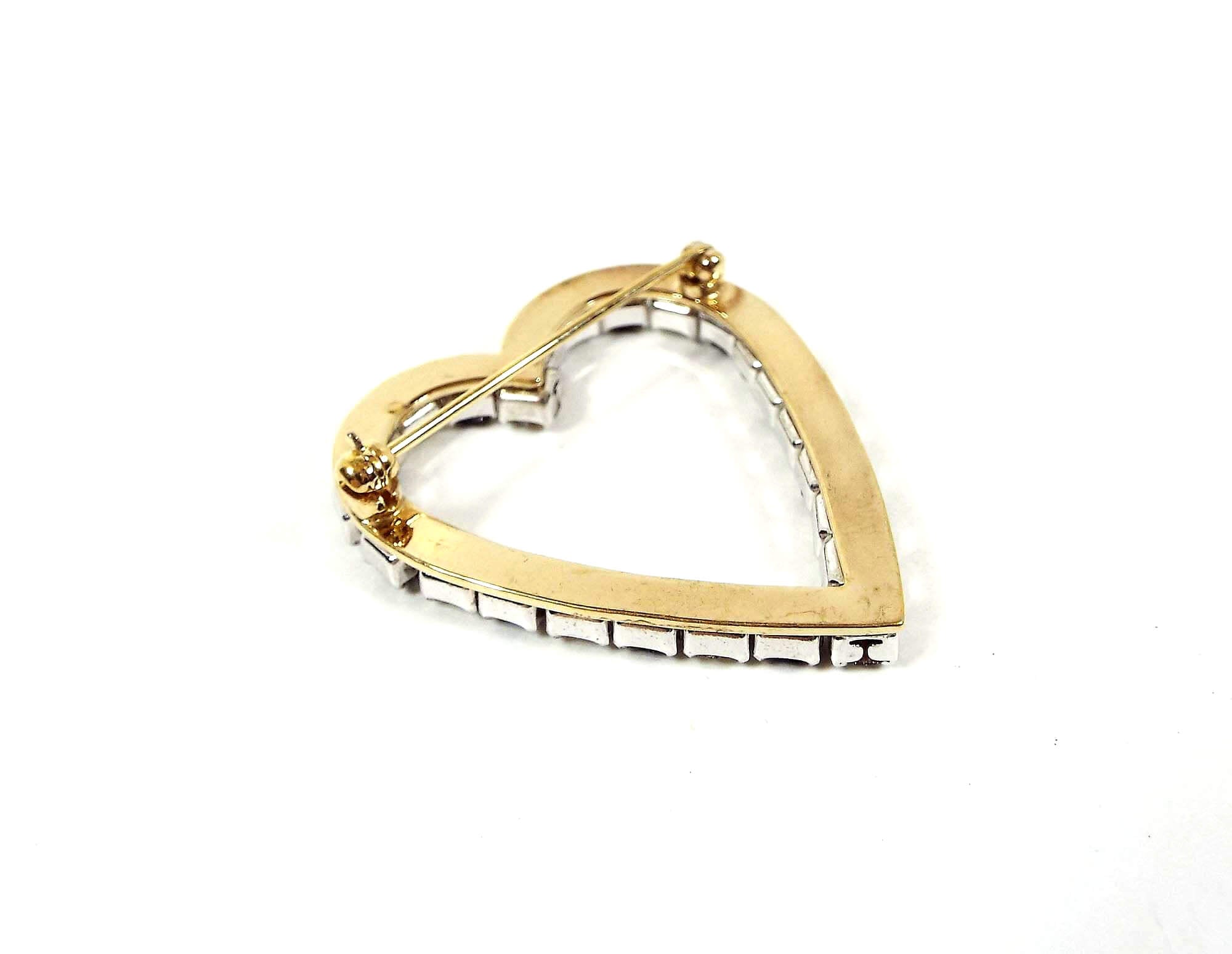 Black and Clear Rhinestone Vintage Heart Brooch Pin