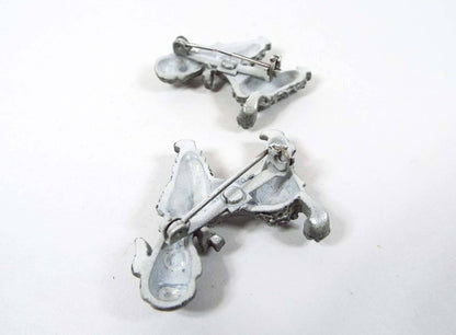 Gray Enameled Vintage Poodle Brooch Pin Set