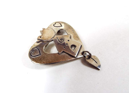 Far Fetched Sterling Silver Bird with Birdhouse Vintage Brooch Pin