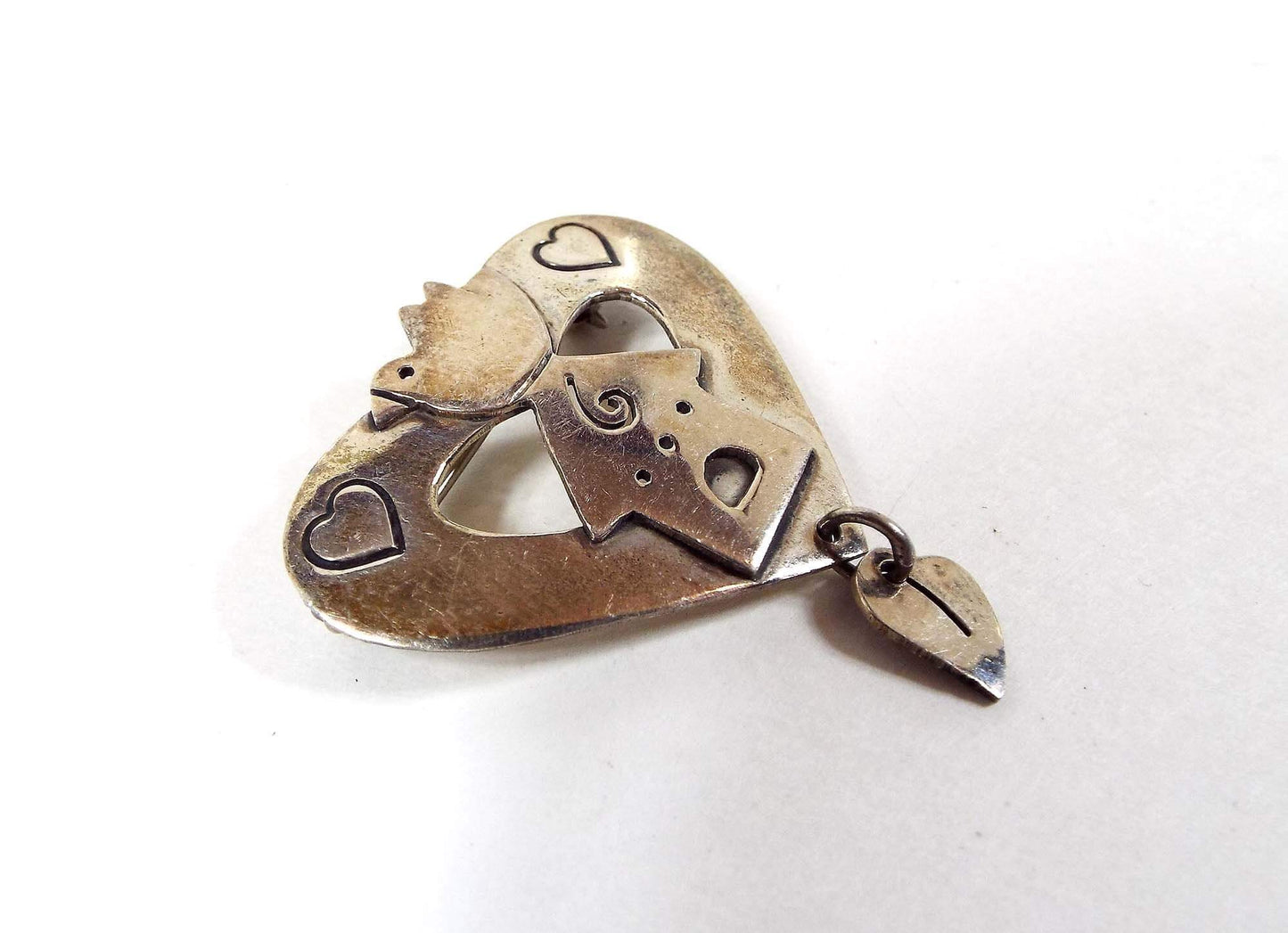 Far Fetched Sterling Silver Bird with Birdhouse Vintage Brooch Pin