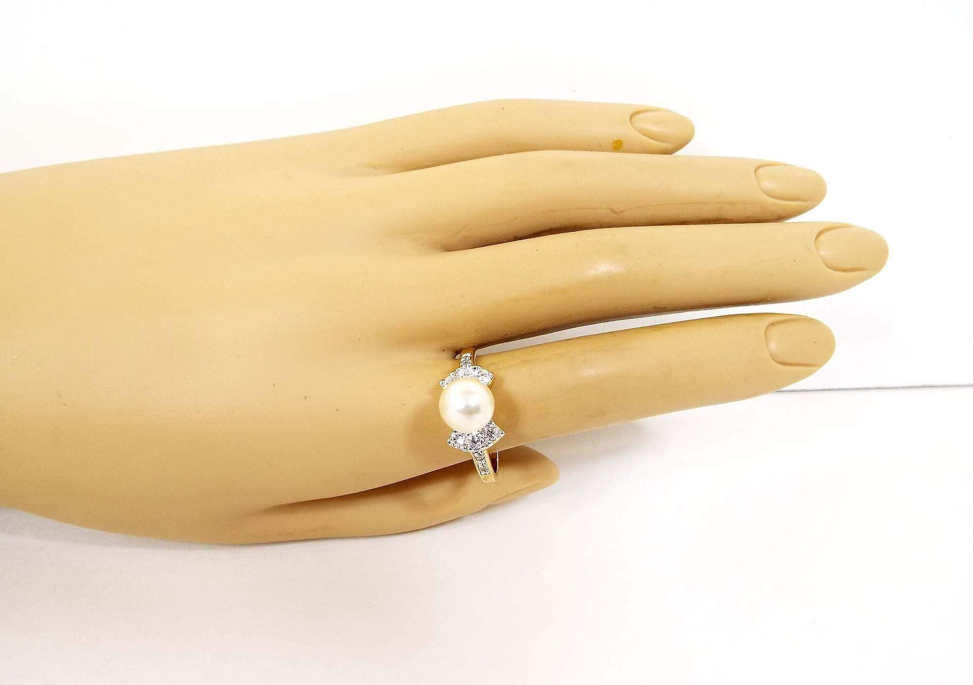 Anillo de cóctel vintage Edco con perlas de imitación y diamantes de imitación