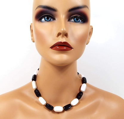 Black and White Lucite Vintage Beaded Necklace